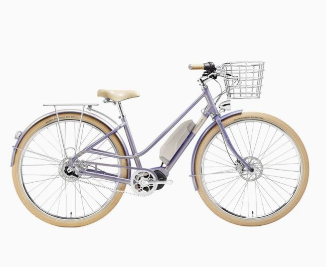 geriausias elektrinis dviratis su krepšiu violetiniu arba sidabriniu