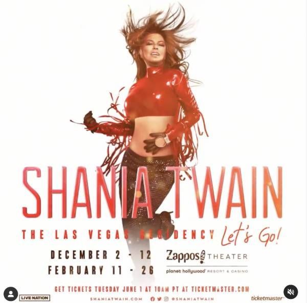 Shania Twain sorprèn la capa superior de làtex quan celebra la seva residència a Las Vegas