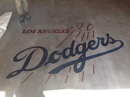 Dodgers Logo, Betonschablonen-Standort Los Angeles Concrete Polishing Torrance, CA.