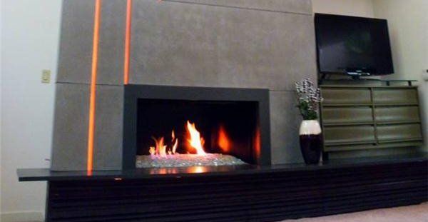 Frosted Glass Concrete Fireplace