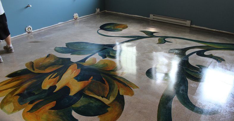 El paviment de formigó es va pintar a mà amb taques a l’aigua. Lloc Nick Dancer Concrete Fort Wayne, IN