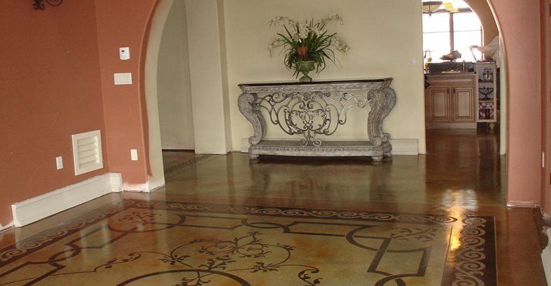 Stenciled Floor, Stained Floor, patterned Floor Site Image-N-Concrete Designs Larkspur, CO