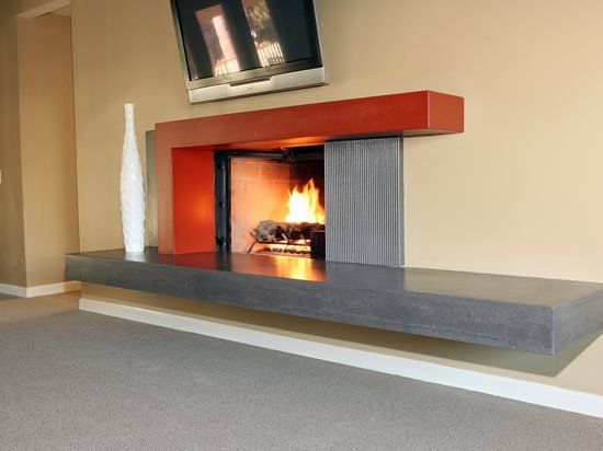 Dalawang Tono, New Age Fireplace Nakapaligid sa Pour portfolio Custom Concrete San Diego, CA
