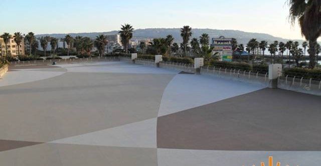 Patio, Crown Plaza Patios de concreto Sundek Recubrimientos decorativos de concreto Anaheim, CA