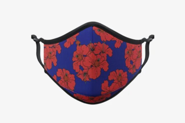Vistaprint-Maske in floralem Blau-Rot