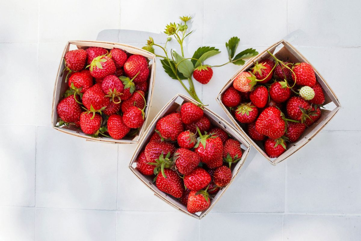 Erdbeeren auf weißen Fliesen