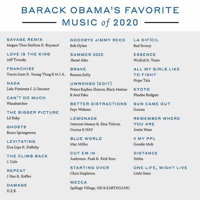 Barack Obama sproži velik odziv s svojimi najljubšimi pesmimi leta 2020